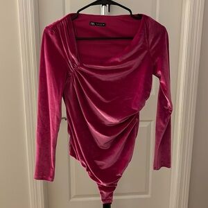 Zara pink velvet bodysuit